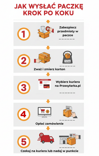 Infografika - jak wysłac paczke z Niemiec do Polski krok po kroku